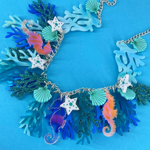 Coral necklace, statement jewellery, statement necklace, plastic jewellery, laser cut jewellery, handmade jewellery