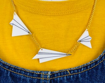 Paper plane necklace, plastic jewellery, acrylic jewellery, airplane necklace, handmade jewellery, acrylic necklace
