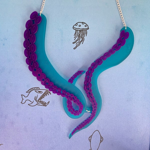 Tentacle necklace, plastic jewellery, statement jewellery, laser cut jewellery, handmade jewellery, animal jewellery, statement necklace,