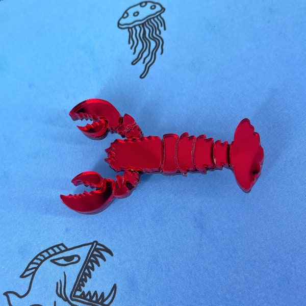 Lobster brooch, statement Brooch, handmade jewellery, Statement jewellery, plastic jewellery, perspex jewellery, statement brooch,