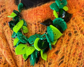 Tropical necklaces, Plastic jewellery, Laser cut jewellery, Statement Necklace, statement Jewellery, Handmade jewellery, leaf necklace