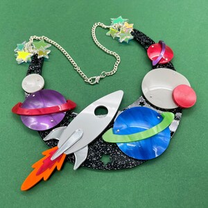 Out of this world necklace, statement jewellery, Handmade jewellery, laser cut jewellery, plastic jewellery, Statement necklace, space