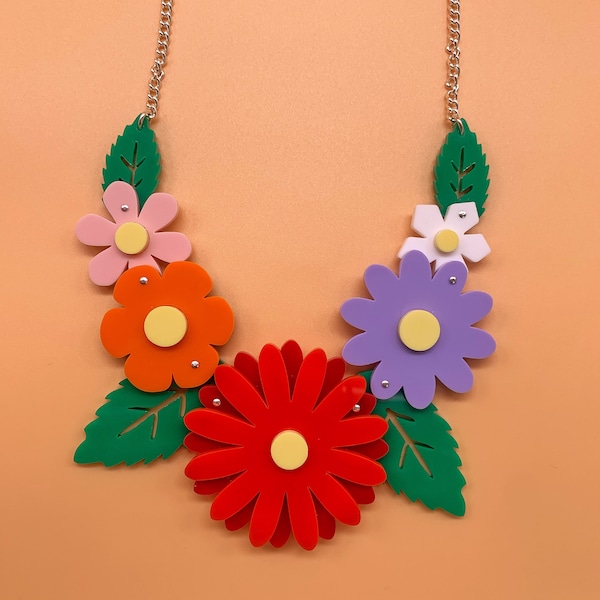 Bouquet necklace, plastic jewellery, laser cut jewellery, statement necklace, statement jewellery, floral necklace