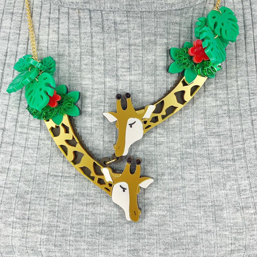 Giraffe Necklace Plastic Jewellery Statement Jewellery Acrylic Jewellery Handmade Fun Jewellery Animal Jewellery