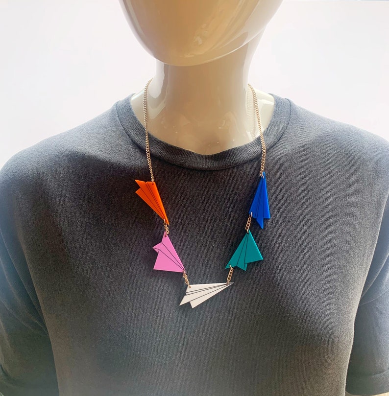 Paper plane necklace, plastic jewellery, acrylic jewellery, airplane necklace, handmade jewellery, acrylic necklace image 5