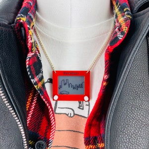 Etch a sketch necklace, toy necklace, perspex jewellery, plastic jewellery, handmade necklace, retro toys, acrylic necklace