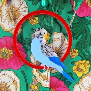 Budgie necklace, perspex jewellery, plastic Jewellery, acrylic jewellery, Statement Jewellery, quirky jewellery, Statement necklace