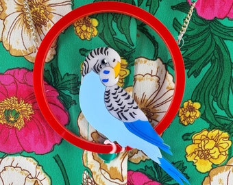 Budgie necklace, perspex jewellery, plastic Jewellery, acrylic jewellery, Statement Jewellery, quirky jewellery, Statement necklace