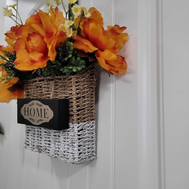 Modern Farmhouse Basket Door Hanger, Wicker Basket Door Decor, Rustic