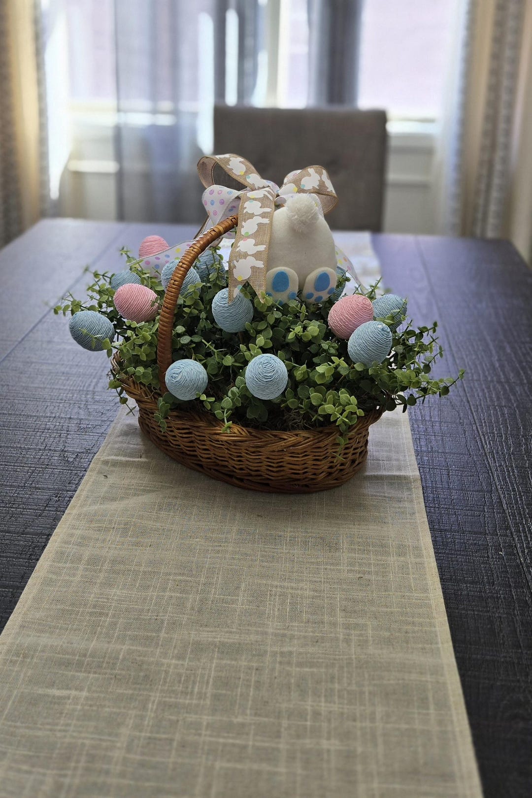 Easter Wicker Basket Centerpiece - Bunny and Eggs Spring Table Decor - Etsy