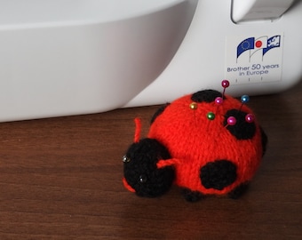 Hand knitted Ladybird Pin Cushion Critter, Desk Toy, #OOAK