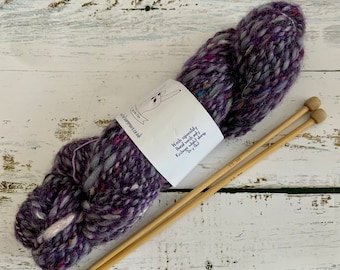 Purple Dark Unicorn Rainbow, Hand Spun, Wool/Silk/Alpaca, Aran Weight, Art Yarn, 65g, 85m