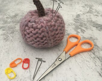 Hand knitted Pink Pumpkin Pin Cushion, Desk Toy, #OOAK