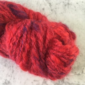Red Crimson, Hand Spun, Wool/Silk/Alpaca, Aran Weight, Art Yarn, Mini Skein, 41g, 68m image 2