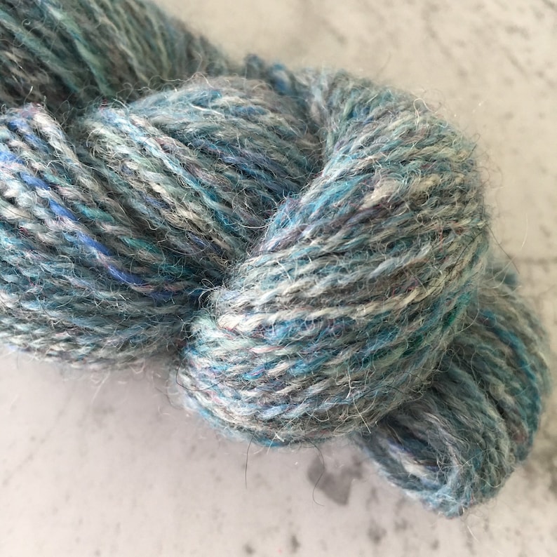 Hand Spun Yarn 73g Wool and Silk 243m Sky Blue DK Weight