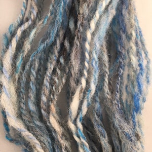 Air Force Blue, Handspun, 100% Wool, 2 ply, Aran Weight, Thick and Thin Art Yarn, 35g, 49m image 4