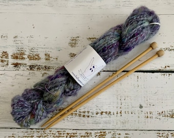 Lavender Dark Unicorn Rainbow, Hand Spun, Wool/Silk/Alpaca, Aran Weight, Art Yarn, Mini Skein, 21g, 30m