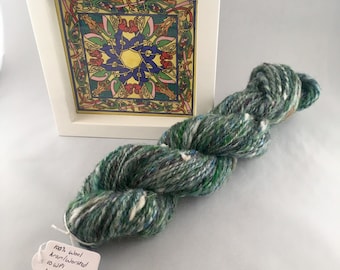 Green Emerald, Hand Spun, 100% Wool, Aran/Worsted Weight, Thick and Thin Art Yarn, 45g, 70m