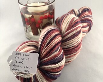 Glorious Red Onion Yarn: Hand-Spun, DK Weight, Self-Striping, Perfect for Knitting, Crocheting, and Weaving, 100g, 204m