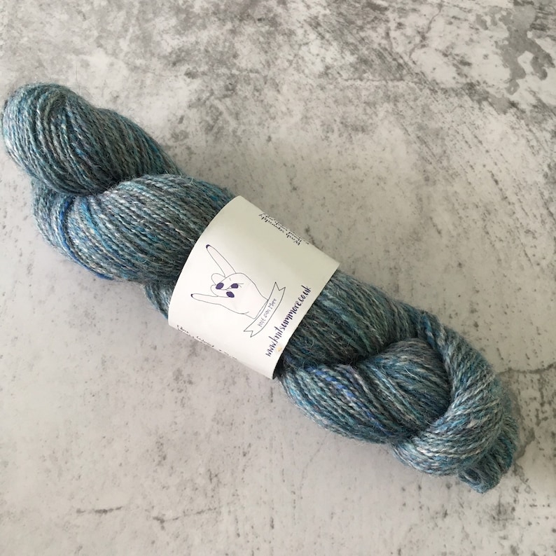 Hand Spun Yarn 73g Wool and Silk 243m Sky Blue DK Weight
