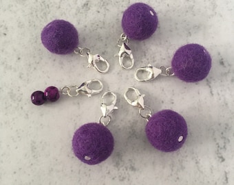 Snag free Stitch Markers, Purple, Set of 6 Heart Locking Stitch Markers, on Safety Pin, for Knitting or Crocheting.