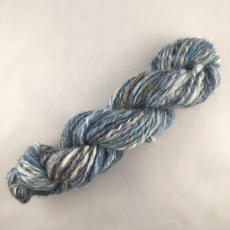 Air Force Blue, Handspun, 100% Wool, 2 ply, Aran Weight, Thick and Thin Art Yarn, 35g, 49m image 3