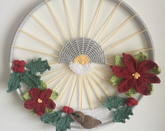 Handmade Winter, Cotton, Circular Knitted Wall Hanging, Dream Catcher, Mandala.
