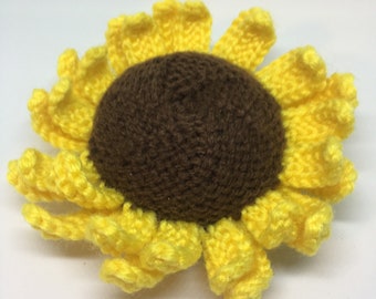 Hand knitted Yellow Sunflower Pin Cushion, Desk Toy, #OOAK