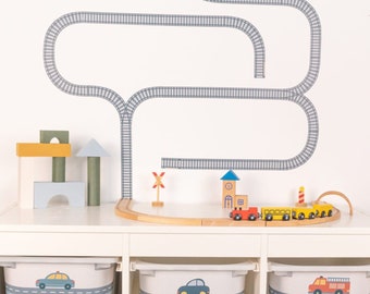 Eisenbahn Strecke für DIY Kindertisch Klebefolie blau