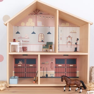 Puppenhaus Klebefolie passend für das Ikea Flisat Puppenhaus mit dem Motiv Pferdehof oder Pferdestall