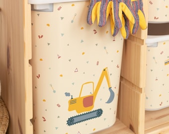 Construction site adhesive film for IKEA TROFAST box - crane, excavator, construction work