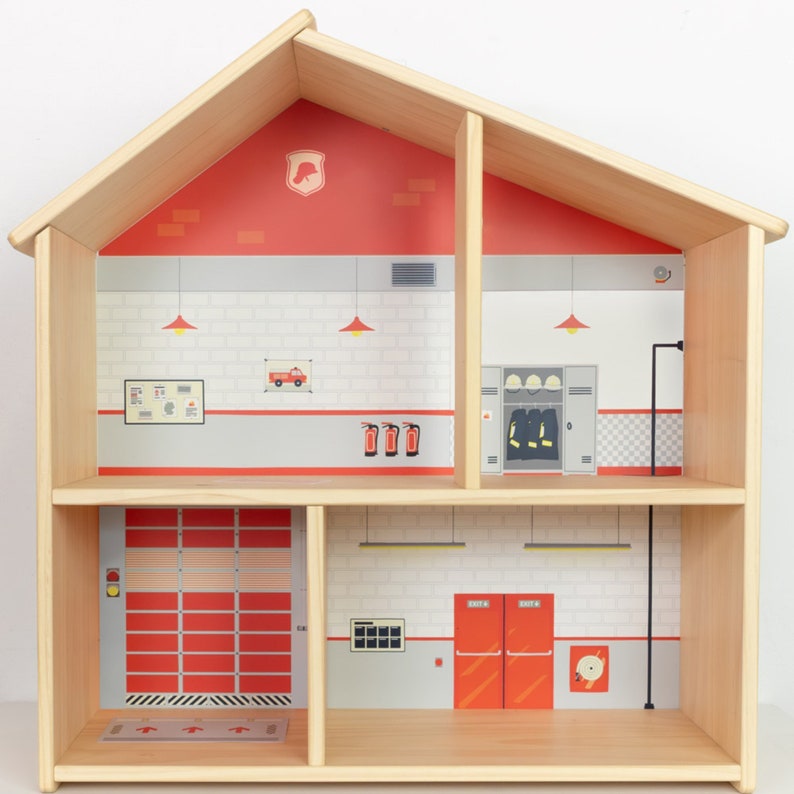 Klebefolie Feuerwehr passend für das Ikea Flisat Puppenhaus. Hochauflösend und CE-geprüft