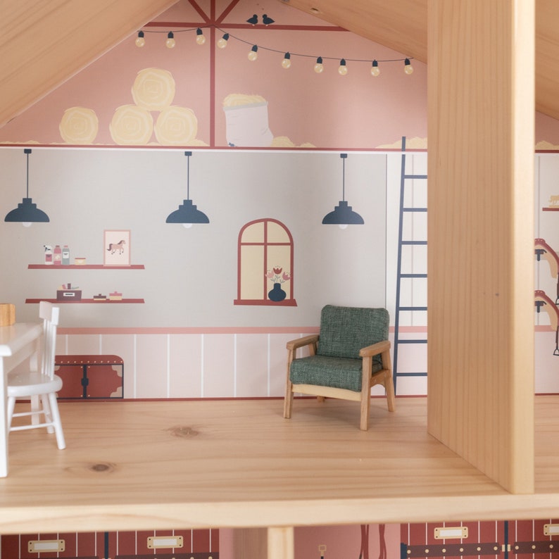 Puppenhaus Klebefolie passend für das Ikea Flisat Puppenhaus mit dem Motiv Pferdehof oder Pferdestall