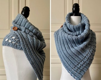 Beginner Button Wrap Scarf Crochet Cowl Pattern, Easy Scarf for