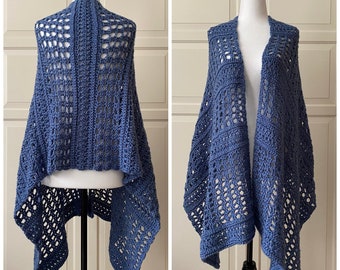 Easy Shawl Crochet Wrap PATTERN, Summer Shawl Wrap Crochet Pattern, Summer Shawl, Summer Wrap, Digital Download PDF *Blue-Easy Wrap Shawl*