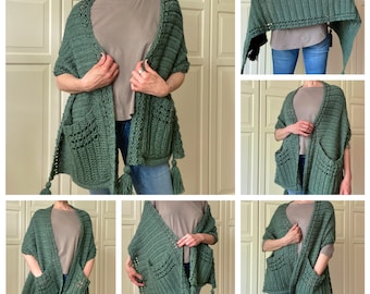 EASY Crochet Pocket Shawl PATTERN, Pocket Scarf Crochet Wrap, Easy Womens Crochet Wrap, Digital Download *Easy Pleases-Me Pocket Shawl* PDF