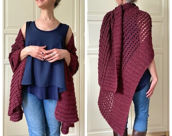 EASY Crochet Shawl Wrap PATTERN, Easy Scarf Crochet Pattern, Blanket Wrap, Crochet Patterns for Women, Pdf, DIY *Wrapped In Red Wrap Shawl*