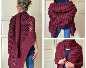 Easy Crochet Wrap Shawl Scarf PATTERN, Crochet Scarf Pattern Shawl Easy for Women, Top Pattern, Shawl PDF DIY *Wrapped In Red Wrap Shawl*