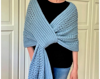 Easy Prayer Shawl Crochet PATTERN, Gathered Wrap, Crochet Hoodie Pattern, Womens Crochet Scarf Pattern, *Hole-Lotta-Looks Gathered Wrap*