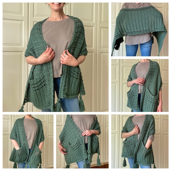 EASY Crochet Pocket Shawl PATTERN, Pocket Scarf Crochet Wrap, Easy Womens Crochet Wrap, Digital Download *Easy Pleases-Me Pocket Shawl* PDF