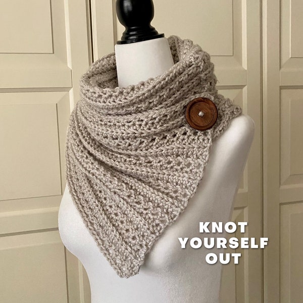 Button Scarf Crochet Womens Easy Boho PATTERN Cowl, Womens Easy Scarf Pattern Confident Beginner Scarf PDF *Cute-N-Easy Buttoned Cowl-Scarf*