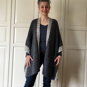 Virkat Ruana-MÖNSTER, Virkat omslagsmönster, Boho-virkmönster, Filtklädsel, Axelbyxa, Sjal, Kofta, Topp, Plagg, Virkning för kvinnor bild 2