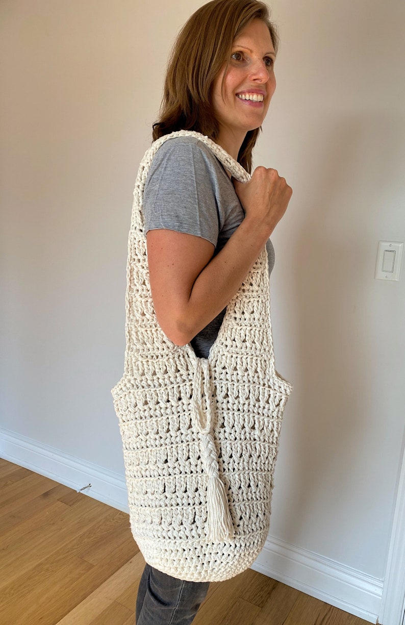 Crochet Market Bag PATTERN, Crochet Bag, Totebag, Tote Bag Crochet, Boho Bag, Purse for Women, Long Strap Purse *Makes-Me-Treble Tote Bag* image 5
