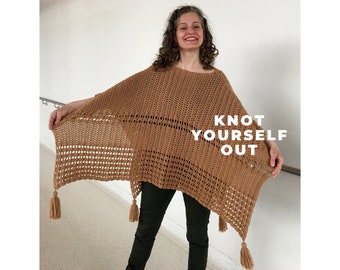 PATRÓN Envoltura Chal de Ganchillo Fácil, Patrón Poncho Boho, Patrón Ruana, Poncho de Ganchillo con Borlas, Patrones de Ganchillo para Mujer, PDF, DIY, Top