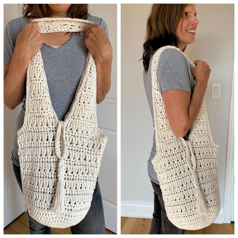 Crochet Market Bag PATTERN, Crochet Bag, Totebag, Tote Bag Crochet, Boho Bag, Purse for Women, Long Strap Purse *Makes-Me-Treble Tote Bag* image 3