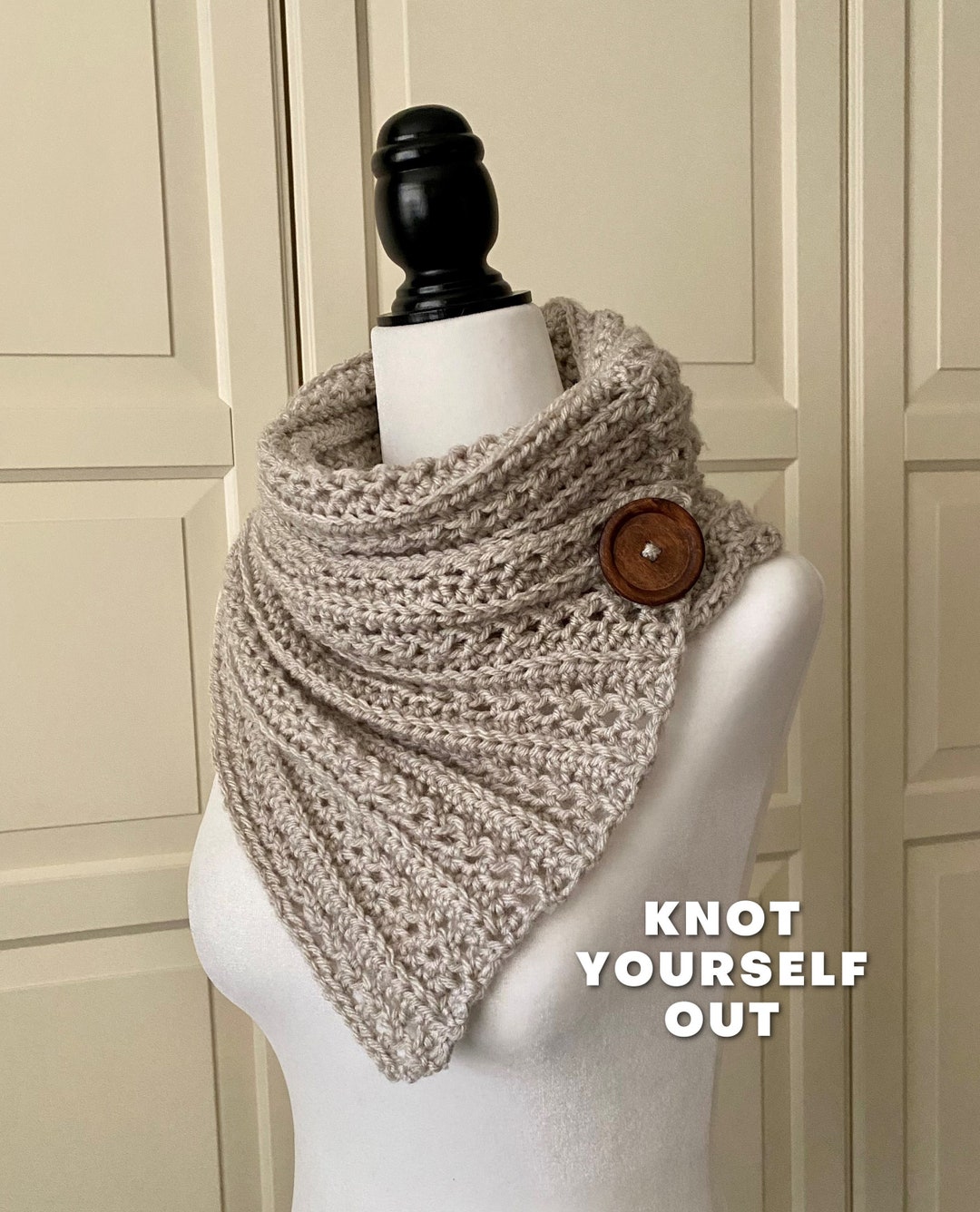 Easy Button Scarf Crochet PATTERN Boho Crochet Womens Scarf PDF Cowl 
