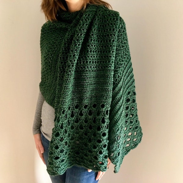 Grand-In-Green Wrap Crochet Pattern PDF | Intermediate Womens Shawl Wrap | Knot Yourself Out