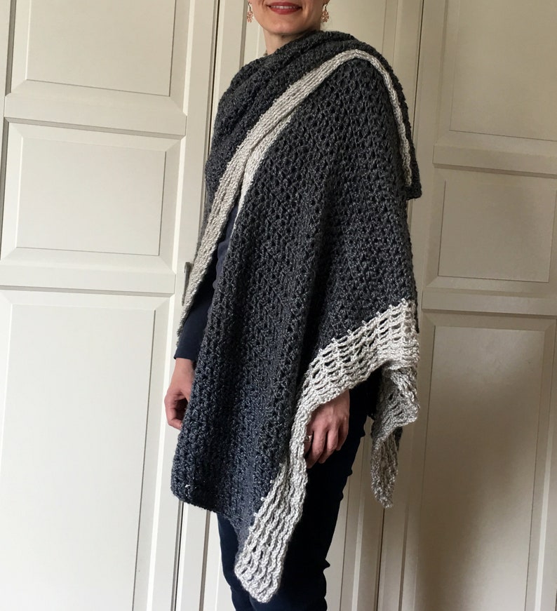 Virkat Ruana-MÖNSTER, Virkat omslagsmönster, Boho-virkmönster, Filtklädsel, Axelbyxa, Sjal, Kofta, Topp, Plagg, Virkning för kvinnor bild 6