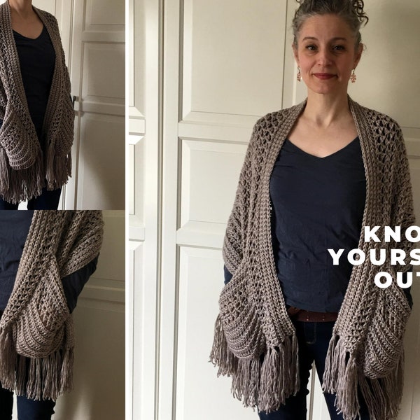 Digital Download PDF # for Crocheted Shawl with Pockets Pattern, The ORIGINAL Perfect Pockets Shawl by Knot Yourself Out