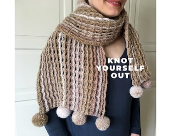 Easy Crochet Scarf Pattern for Women, Crochet Scarf PATTERN with Pom Poms, Easy Crochet Pattern for Women, Easy Crocheted Scarf, PDF, DIY